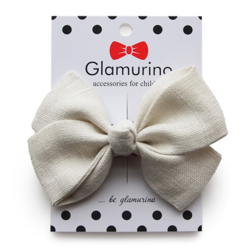 Classic L hair bow (linen) ivory