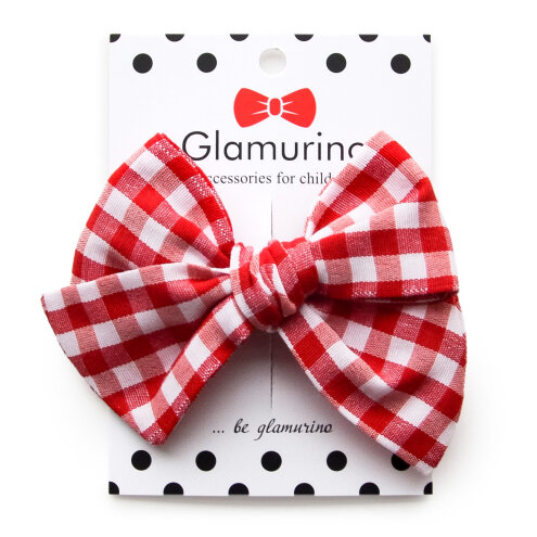 Hair bow Aurora (cotton checkered) red