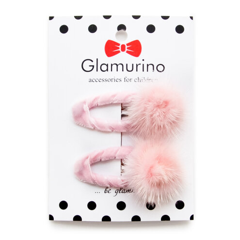 Pompon hair clips pink